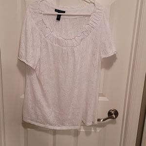 INC white top with pretty floral burnout design